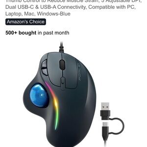 Porlei Ergonomic Wired Trackball Mouse with RGB Lighting
